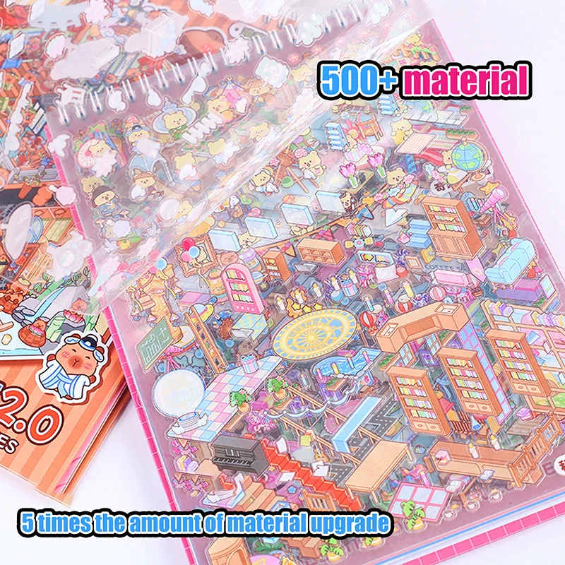 Plus ขนาด 6 ฉากการ์ตูน 3D Miniature ภูมิทัศน์หนังสือสติกเกอร์ DIY Cabin ฉากสติกเกอร์เทศกาลของขวัญวันเกิดเด็กผู้หญิง