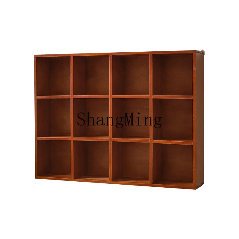 

CL wood cup rack wooden lattice desktop storage retro storage box wall hanging vertical storage