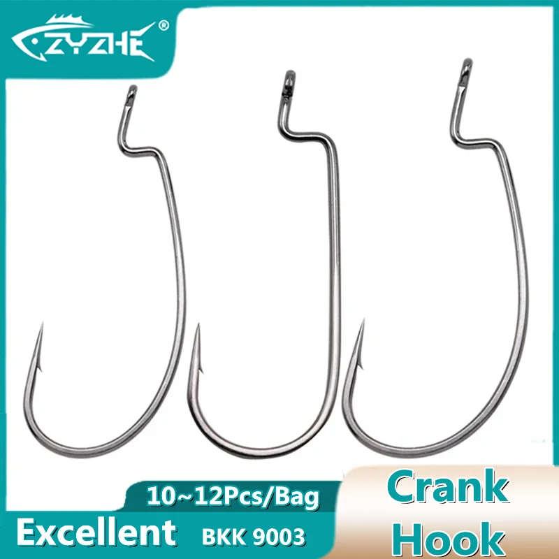 ZYZ 10~12pcs/Bags Texan Hooks Offset Hook High Carbon Steel Bkk Crank Hook For Soft Fishing Lure Softjerk Pesca Fishing Tackle