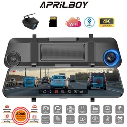 Aprilboy 4K WIFI Mirror Dash Cam Smart Driving Assistant ADAS & BSD with External GPS Support Monitor Night Vision 24H Parking