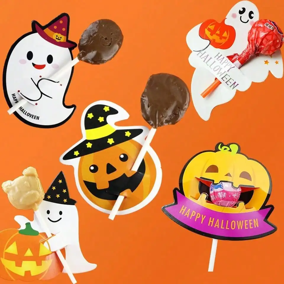 50 Stück Halloween Süßigkeiten Weihnachten Paket Karte Geist Kürbis Lutscher Halter Kekse Dekoration Geschenk nach Hause DIY Halloween liefert