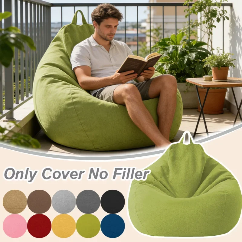 Soft Cotton Linen Bean Bag Cover No Filler Portable Lazy Sofa Cover with Zipper for Adult Kid Living Room Bedroom Tatami Decor