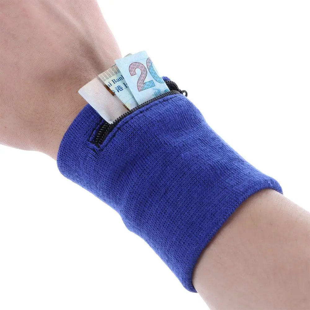 1PC Sports Wristband Purse Bag with Zipper Wrist Protection Absorbent Sleeve Towel Band Outdoor Running Travel Bike Key Pocket