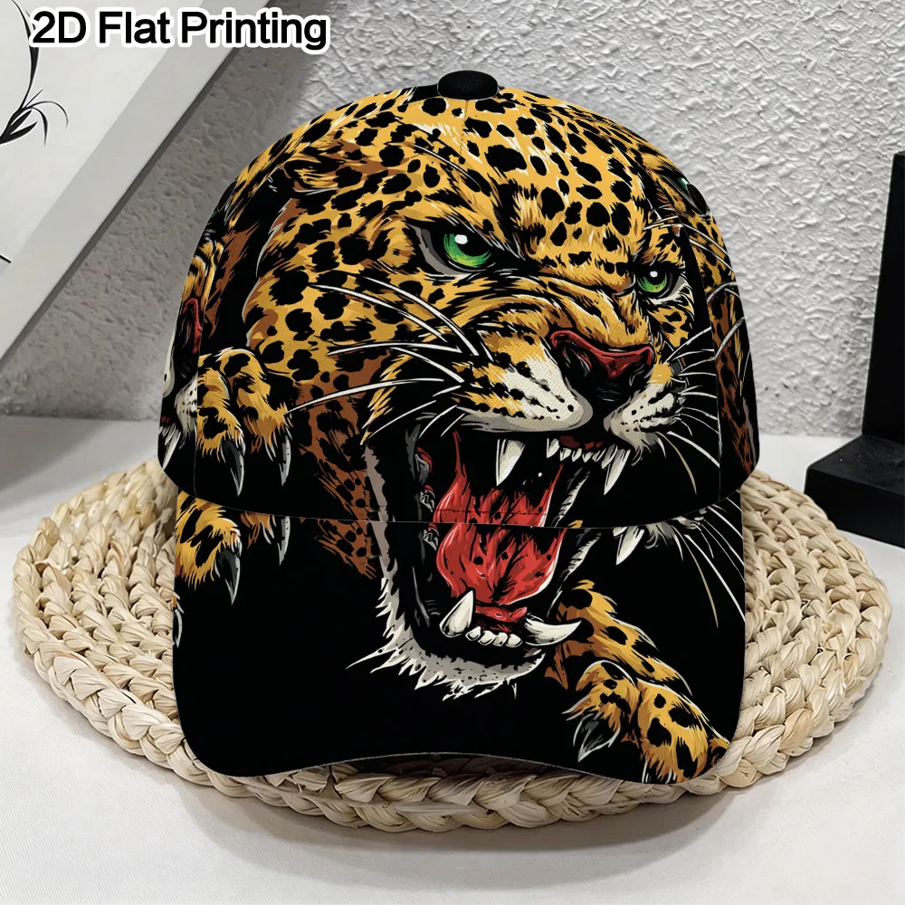 Fierce Leopard Face Printed Classic Baseball Hat Lightweight and Versatile Duckbill Cap Adjustable Fit, Ideal for Casual Sports