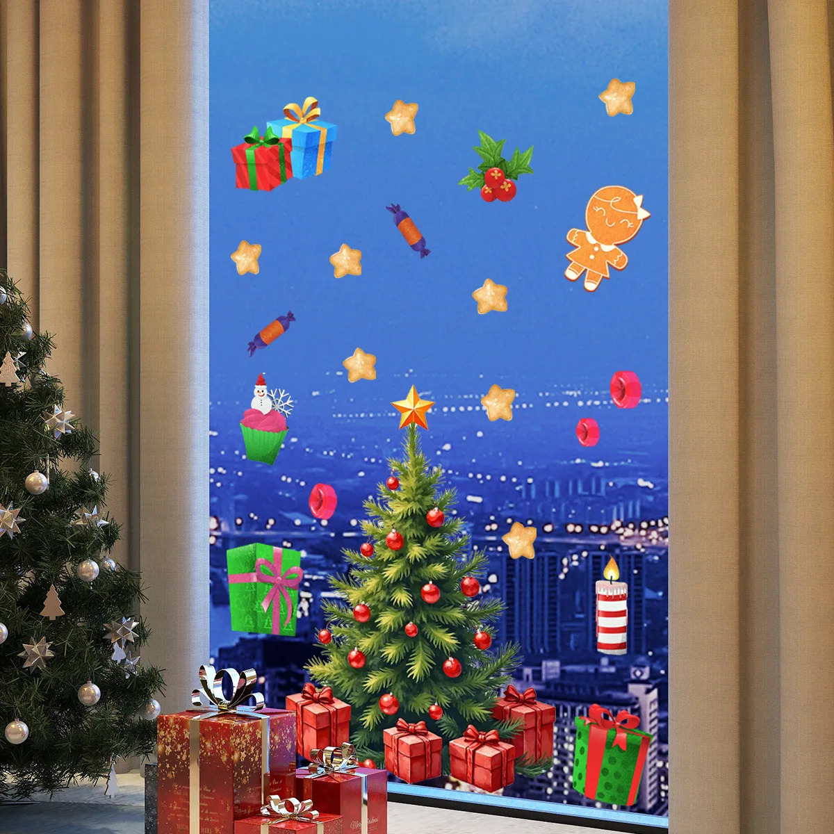 ChristmFor as Themed WFor جميع الملصقات المكونة من مادة PVC لـ EFor asy Home DecorFor ation على WFor all Windows For and More