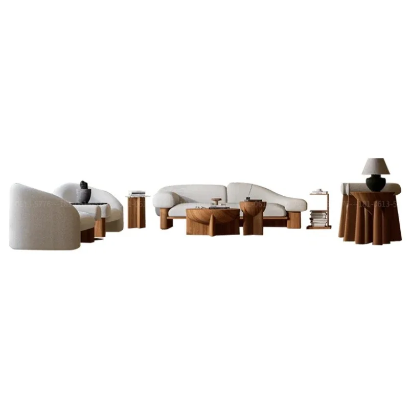 Model room solid wood sofa combination, modern designer minimalist fabric, log sofa, villa sales department furniture