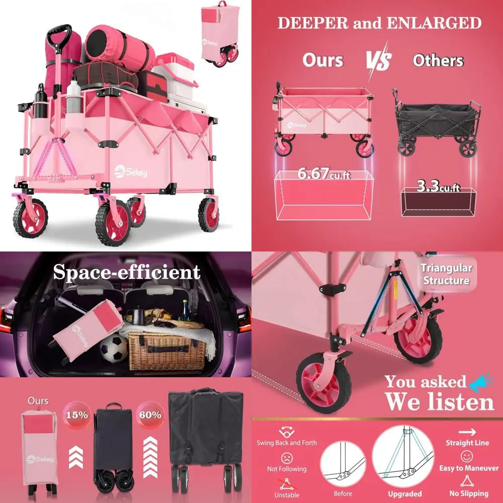 

Sekey 220L Collapsible Foldable Wagon with 330lbs Weight Capacity, Heavy Duty Folding Wagon Cart with Big All-Terrain Wheels & D