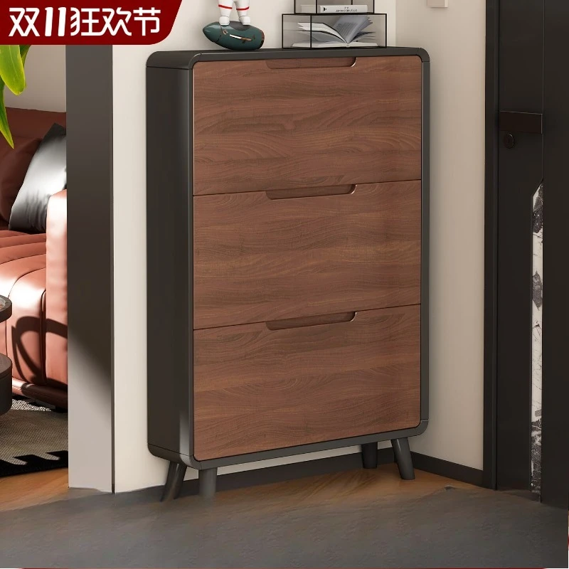 

Medieval style ultra-thin tipping bucket shoe cabinet solid wood household door 17cm extremely narrow entrance entrance entrance