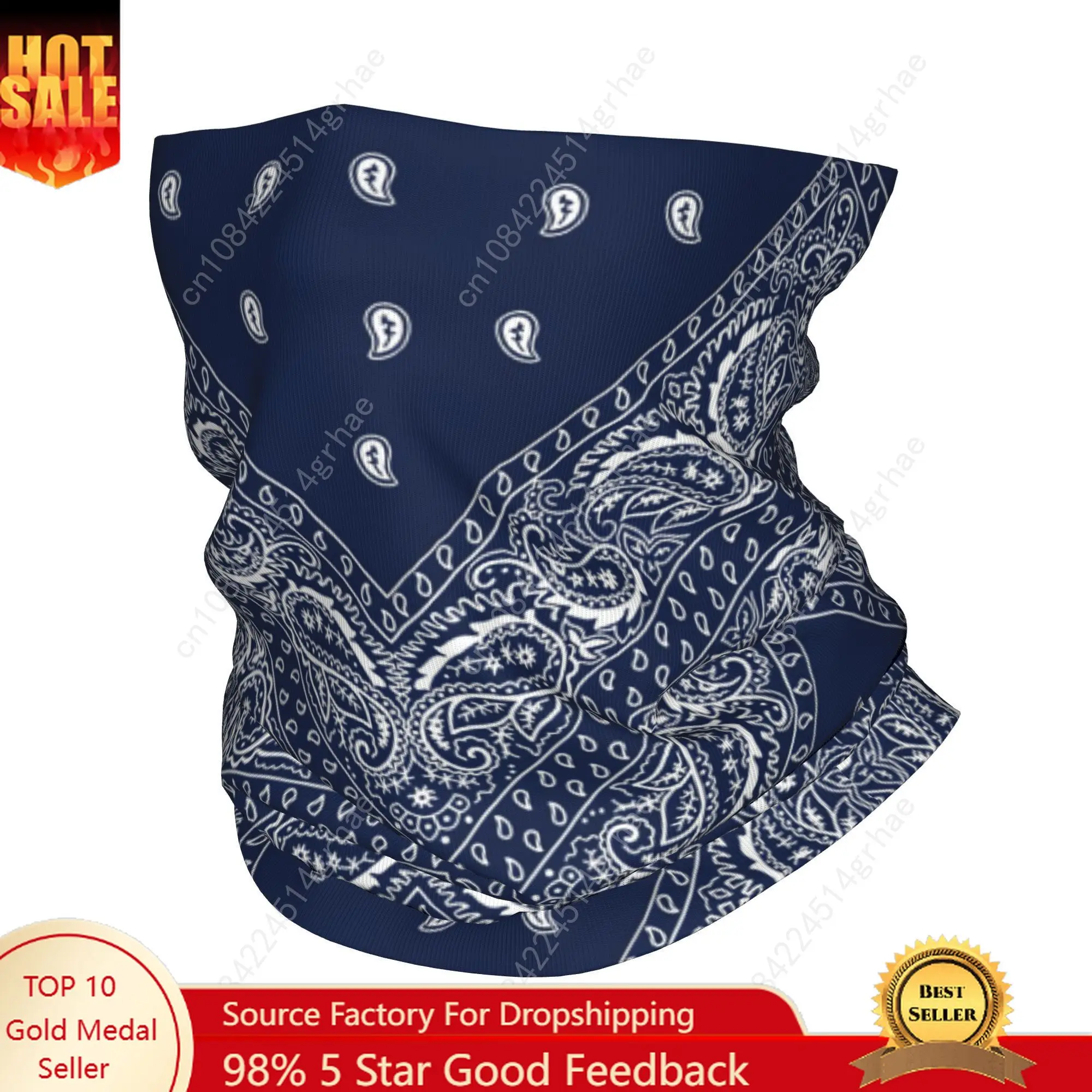 

Custom Blue Classic Paisley Neck Gaiter Men Women Windproof Winter Vintage Bandana Scarf for Hiking