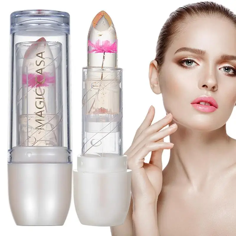 Bálsamo labial que cambia de Color, brillo de labios transparente con flor seca, bálsamo labial hidratante transparente, regalo, accesorios de maquillaje