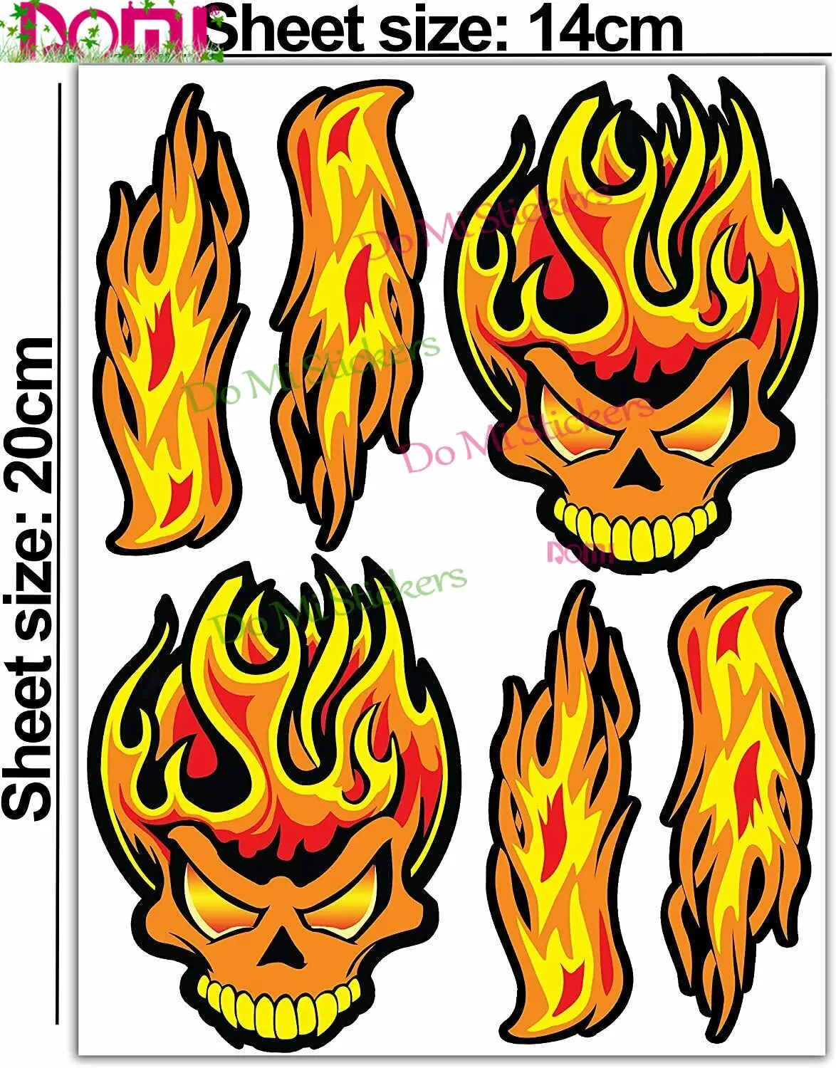 

Set 6 Vinyl Die Cutting Decal Stickers Fire Flames Skull Tuning Auto Car Bike Helmet Moto