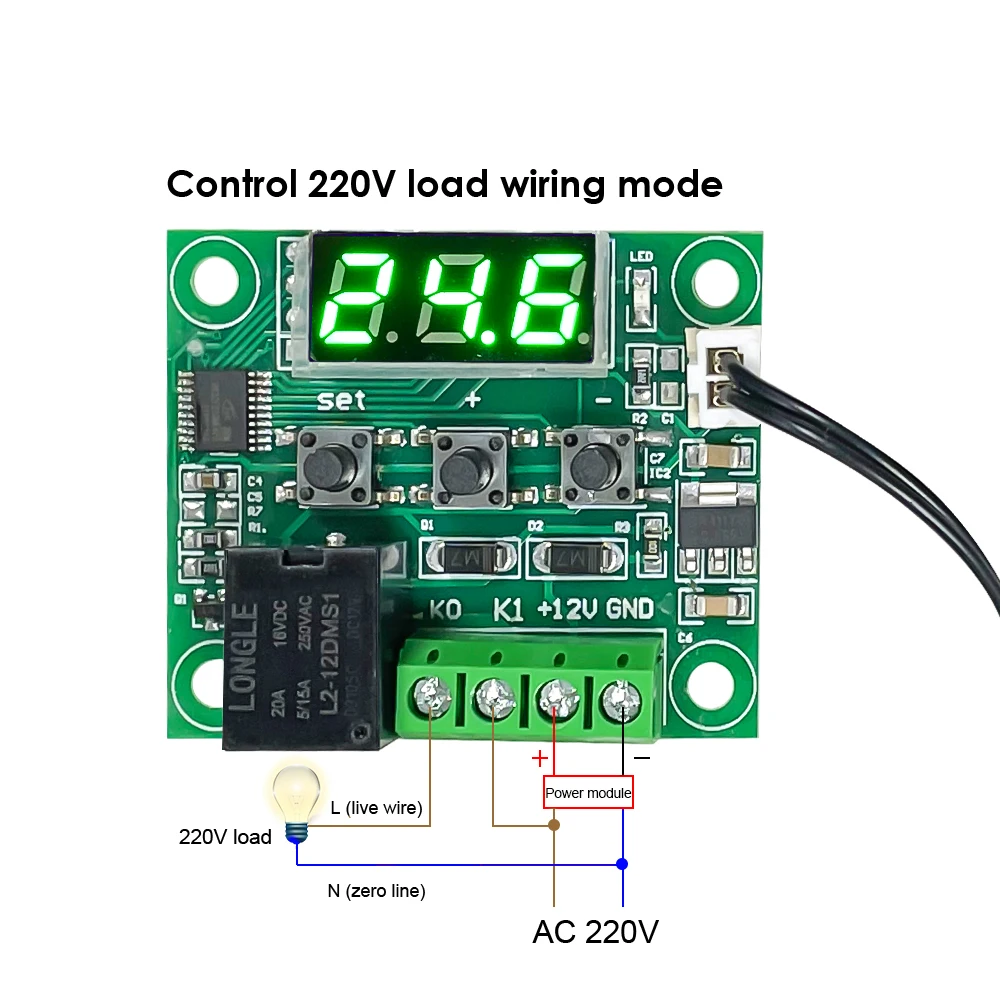 Termostato de temperatura fría W1209 DC 5V 12V 24V, controlador de interruptor de Control de temperatura, termómetro, Sensor NTC