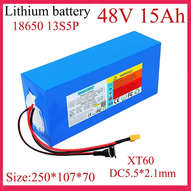 48V 15Ah 18650 lithium battery pack 13S5P built-in 20A BMS 500-1000W High -power battery, can recharge the battery