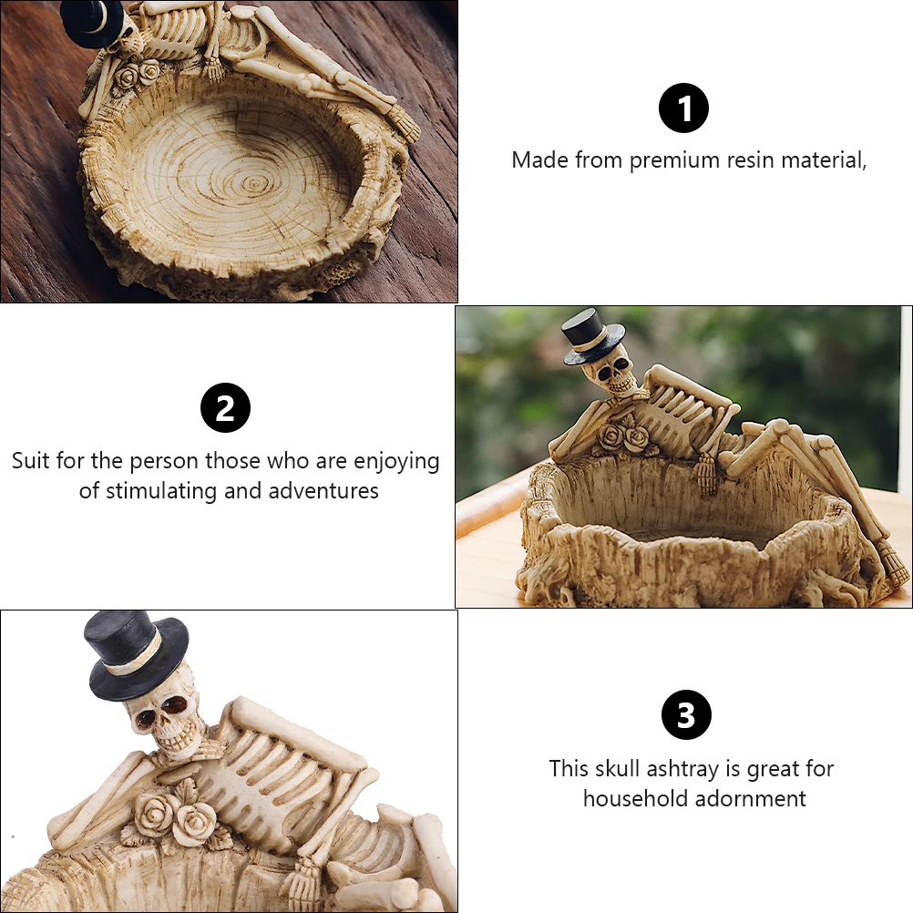

Skull Ashtray Resin Home Decor Halloween Smoking Portable Retro Ornament Unique Cigar Holder Long Lasting Durability Premium