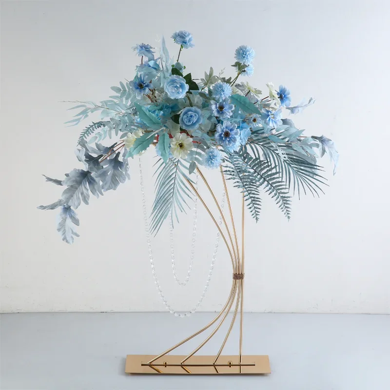 Wedding props gold road guide flower stand wrought iron crystal main table decoration ornament  site arrangement iron frame