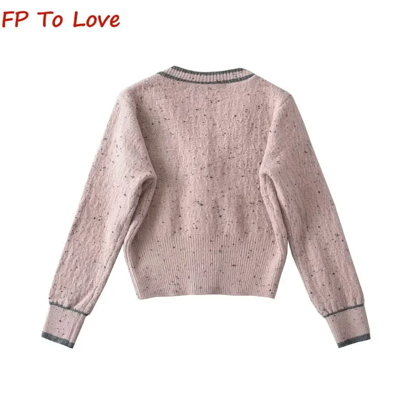 Pink V-Neck Bow Trimmed Knitted Cardigan Women Sweet Autumn Winter Sweater Design Pocket Jacket