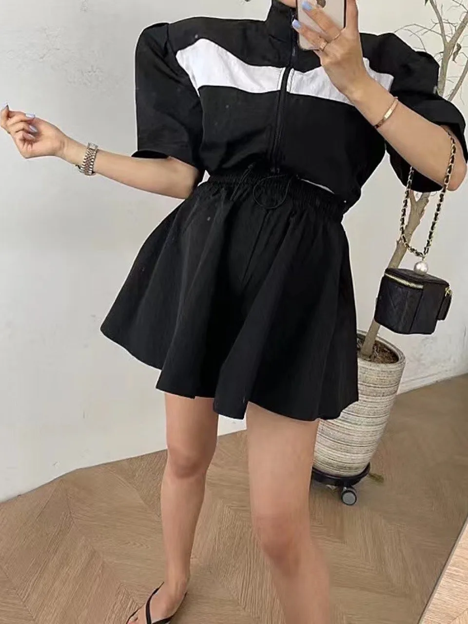 

Color Blo ort Windbreaker Jaet Женский комплект на молнии с завязками на талии и защитой от солнца, универсальный комплект с широкими штанинами