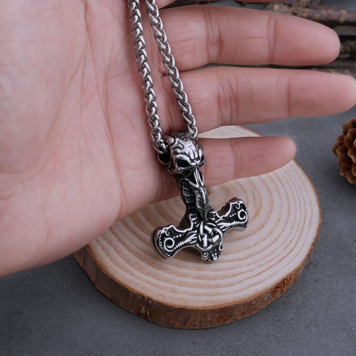 Viking Gyűrűtest mjolnir majd Betyáros Nyakdísz men's Csináltatás Kelták csomót Amulett Csípő Fél lábon ugrál Punk Kerékpáros Medál Rozsdaálló Acél ékszer Adomány