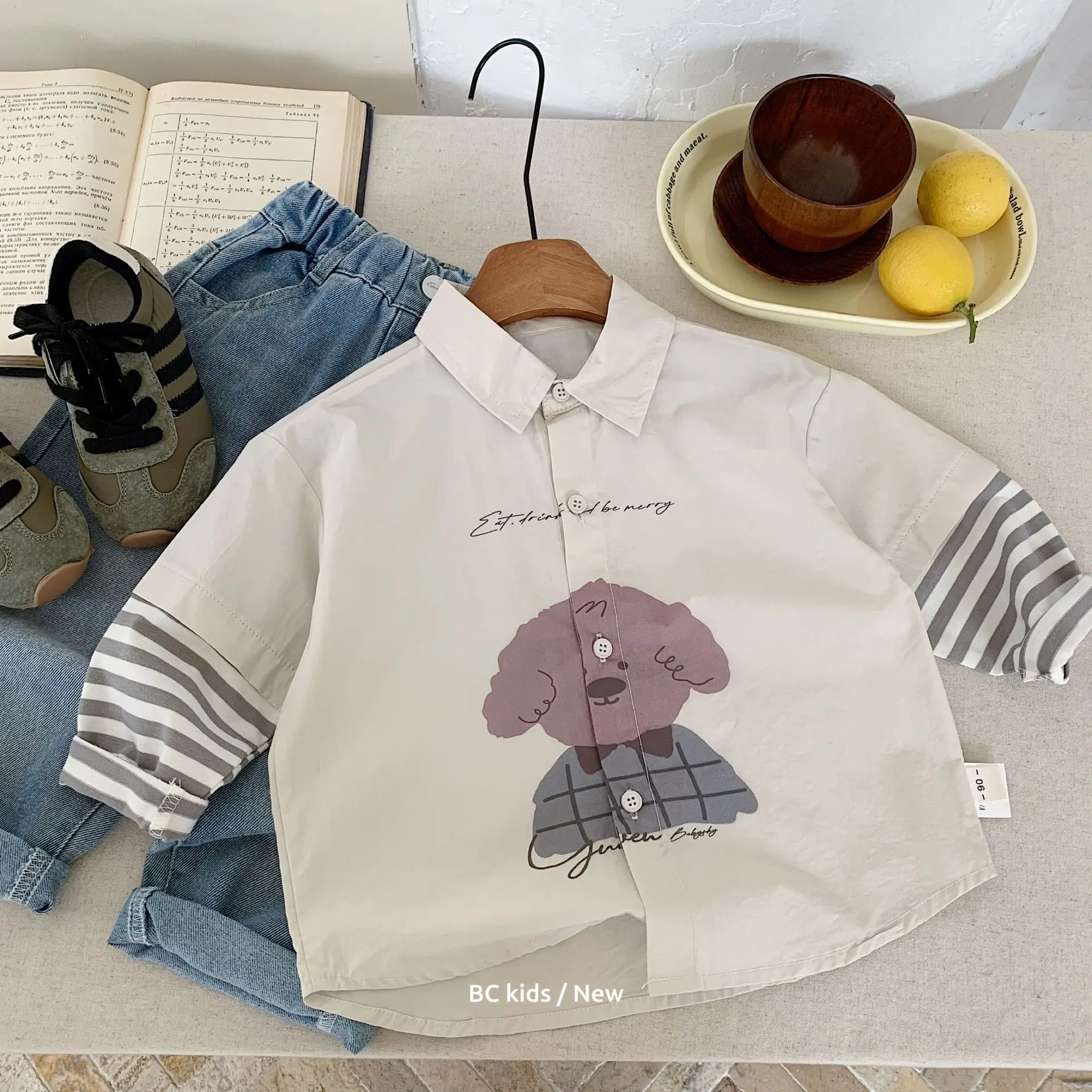 

Kids Clothes Autumn Kids Shirts Cute Cartoon Printed Striped Long-sleeved Patchwork Both Boys and Girls Can Wear Shirts
