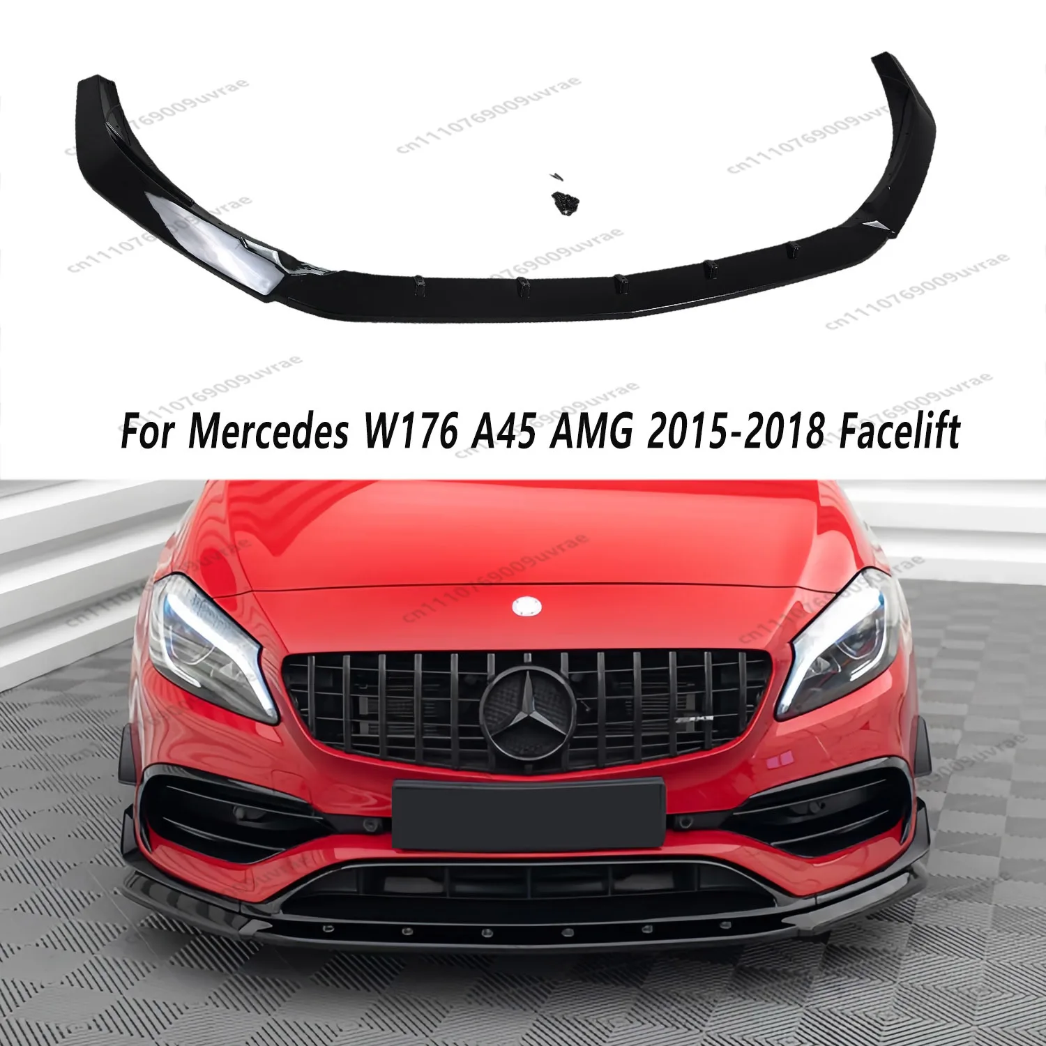 

Спойлер-диффузор Max Style Gloss Black для переднего бампера Mercedes W176 A45 AMG 2015-2018 (тюнинг, рестайлинг)