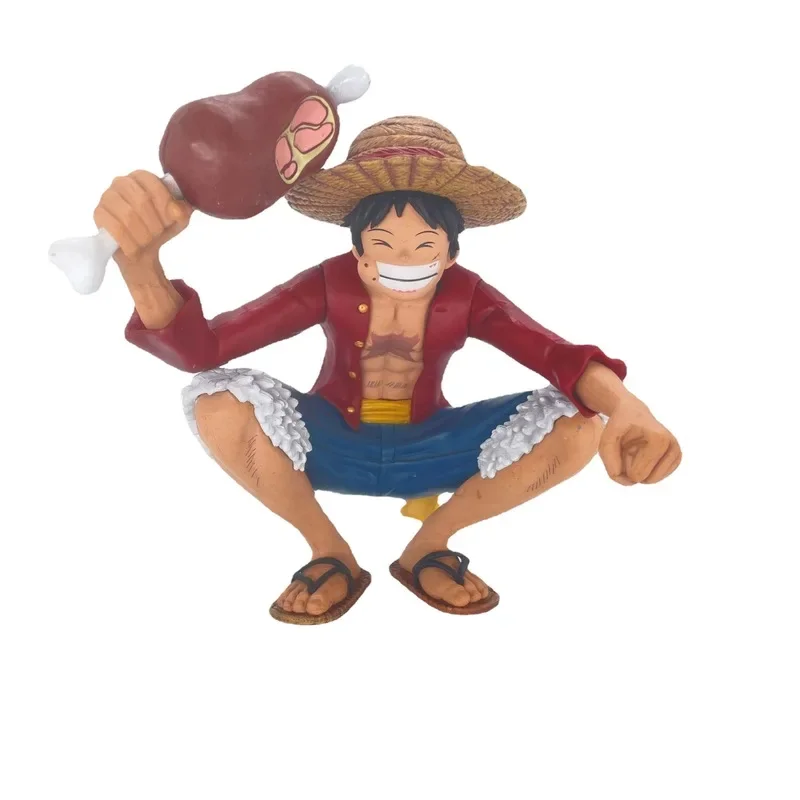 One Piece Anime Figure Gk accovacciato postura mangiare carne rufy bere ornamenti Sauron bambola modello decorativo giocattoli regali Desktop