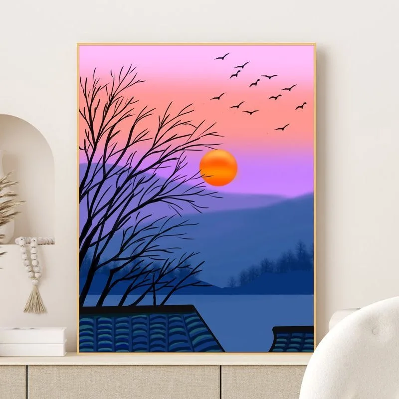 D-0002 Sun and Moon Triptych Painting - 3-Panel Wall Art - Modern Home Decor