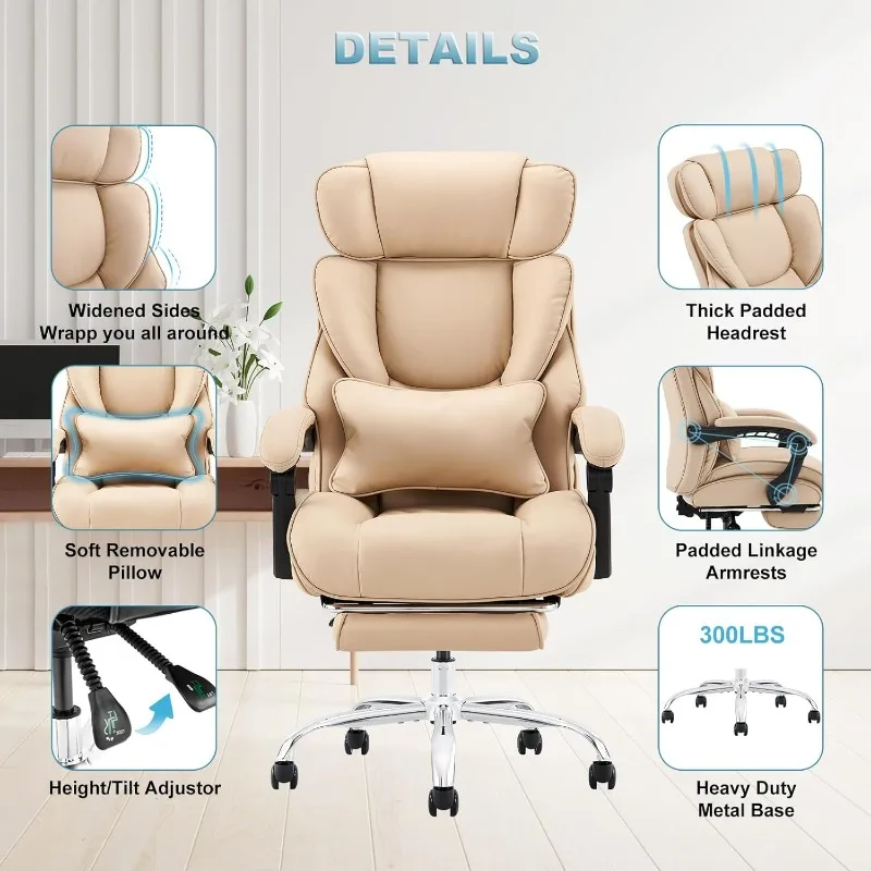 COLAMY Office Chair with Footrest, Ergonomic High Back Design Executive Computer Desk Chair with Removable Lumbar Pillow