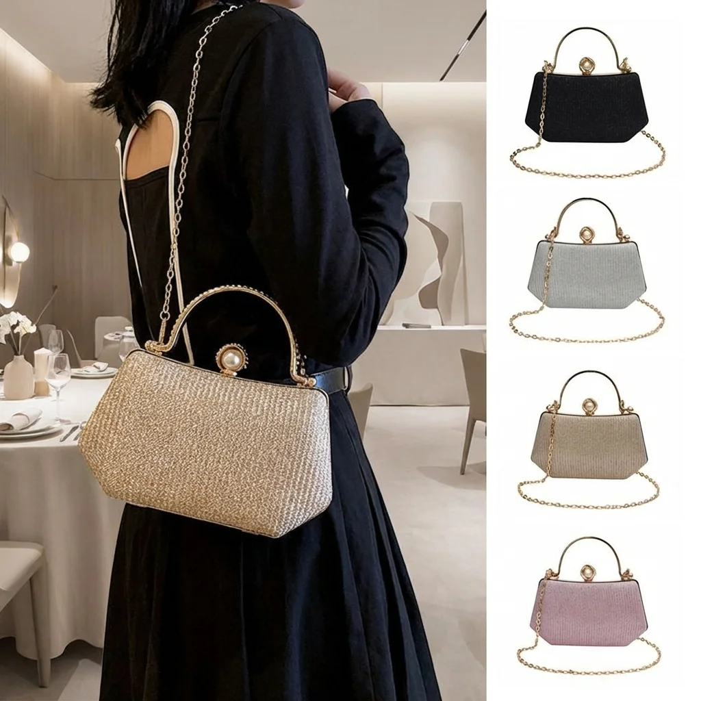 

Вечерняя сумка-клатч с блестками и стразами, ретро-дизайн, с жемчужной ручкой, вместительная, на запястье, для вечеринок, элегантная женская сумочка