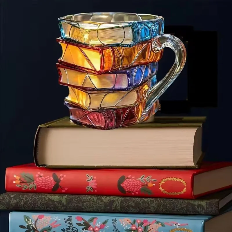 

Glass Book Mug 3D Painted Coffee Cup Novelty Creative Gifts for Book Lovers Readers Literature Home Decor Drinking Tumbler 1PC