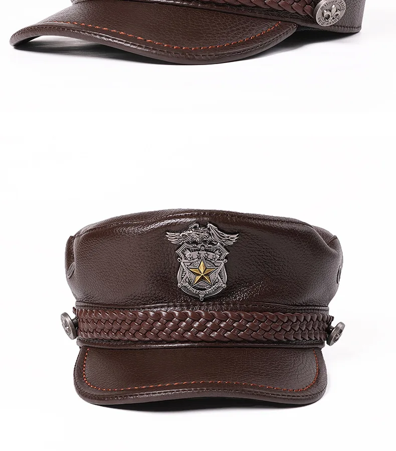 Sombrero de cuero genuino Gorras de motocicleta para hombres y mujeres gorra de piel de vaca de capa superior de moda informal alemana