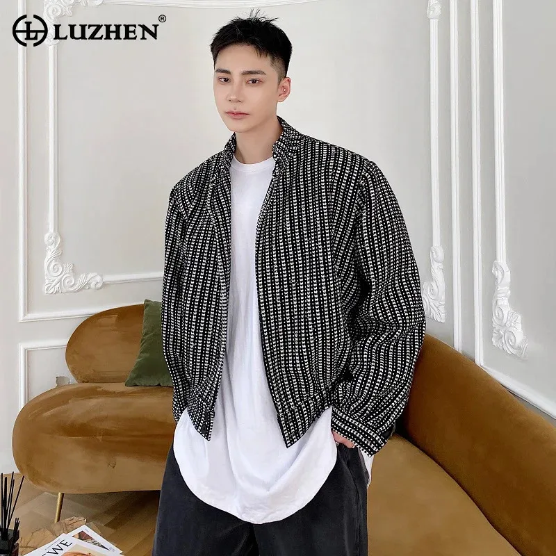 LUZHEN 2024 Fashion Short Checked Jacket Men's Street Trendy Korean Reviews Many Clothes Fleece Thicken New Outerwear LZ7634