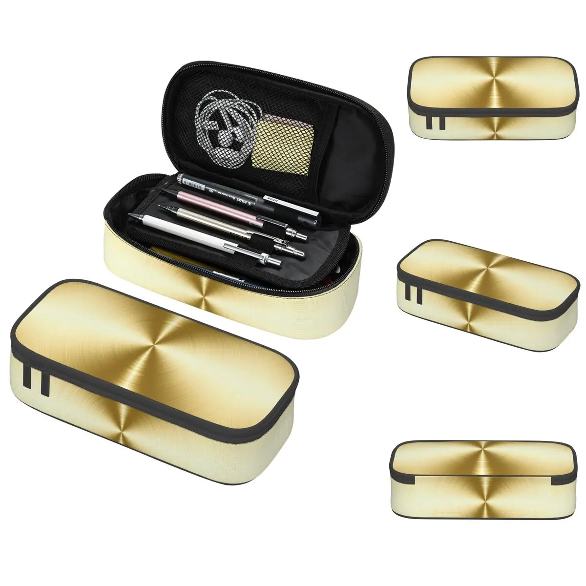 

Brushed Gold Radial Metal Pencil Case for Boys Girls Gifts Pen Box Pencil Bag Stationery Supplies Pen Holder Bag