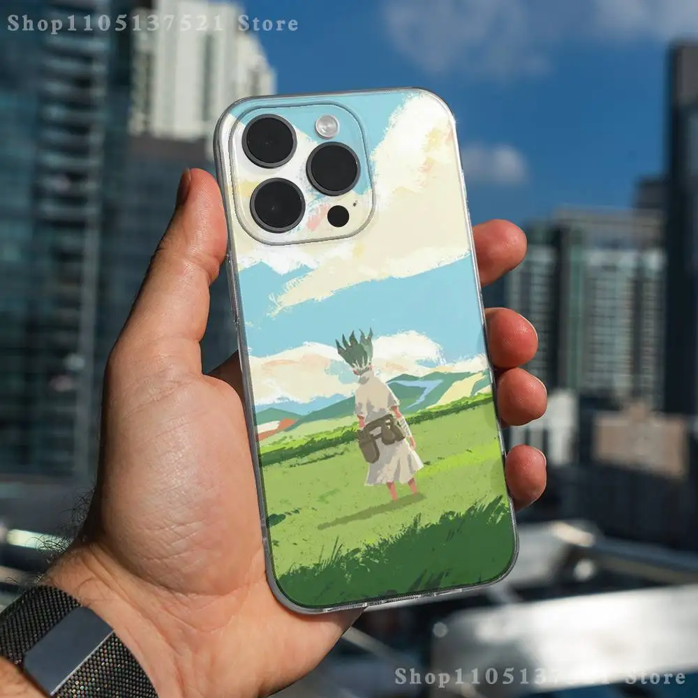 حافظة هاتف أنيمي D-Dr S-STONE لهاتف آيفون 17,16,15,14,13,12,11 Pro,Max,Plus,X,XS,XR,SE4,E غطاء ناعم شفاف صغير