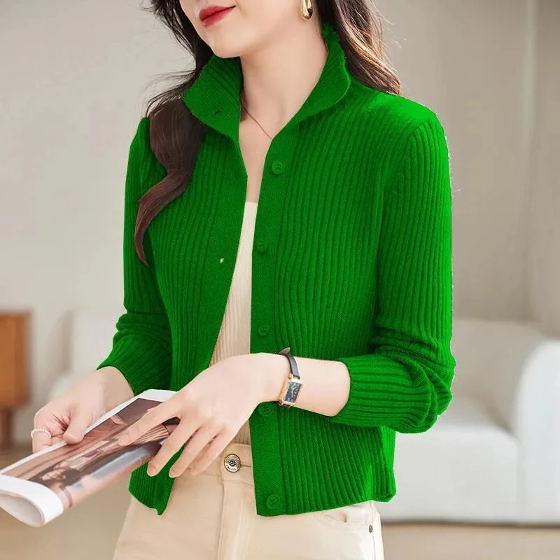 Knitted Cardigan Jacket Women Clothing Spring Winter 2024 New Style Half High Collar Outerwear Sweater Female Casual Ladies Tops