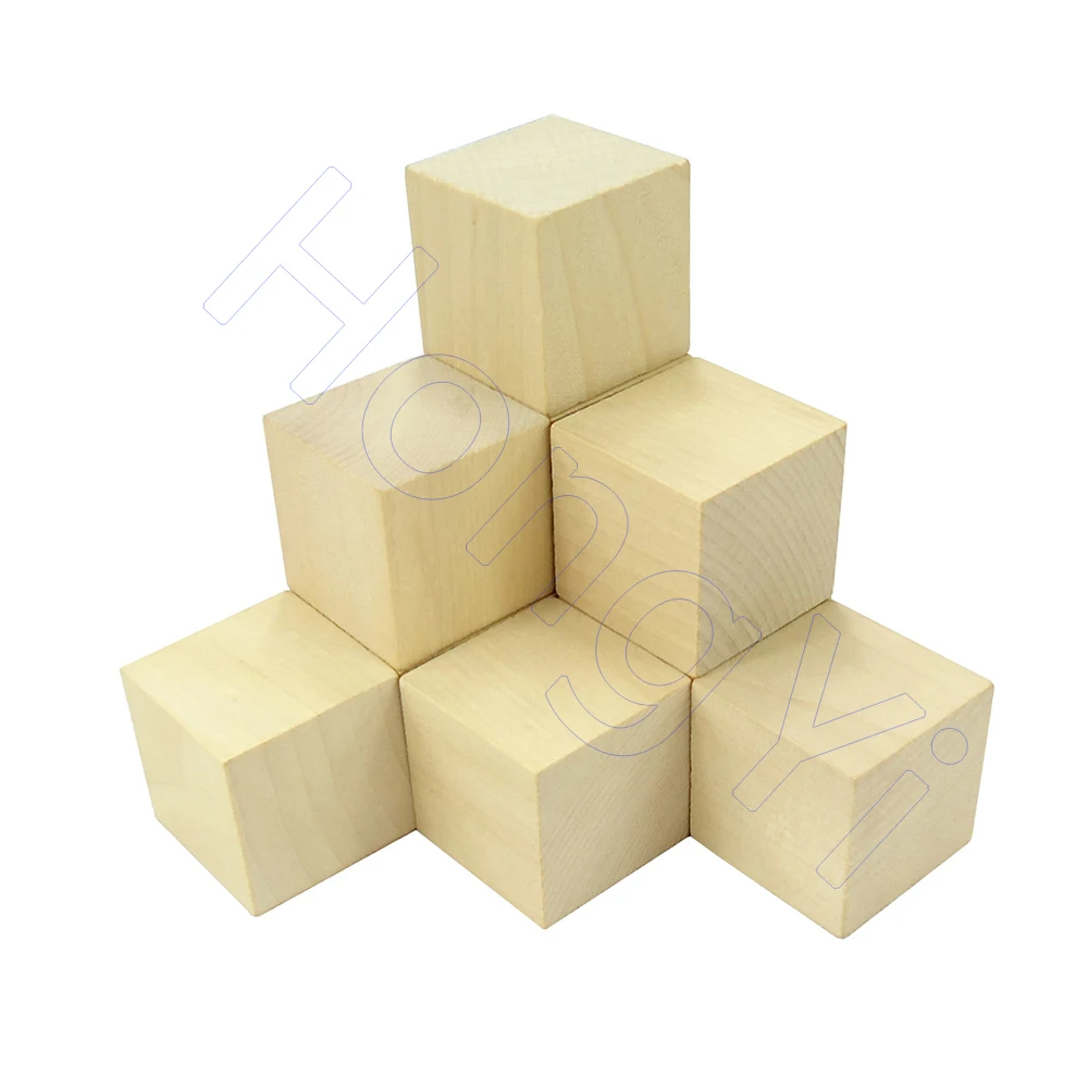 Unfinished Blank DIY Wooden Square Blocks 0.8cm - 6cm Wood Solid Cubes For Woodwork Craft Kids Toy Puzzle Making Material