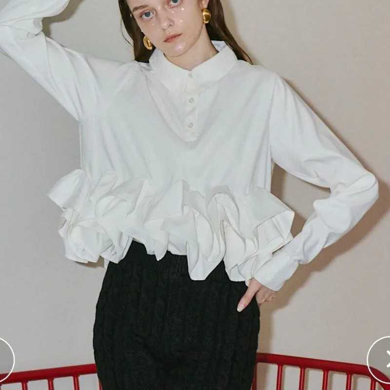 

Women's Long-sleeved Shirt Spring Irregular Three-dimensional Flower Decorative Temperament Long-sleeved Shirt Good-looking