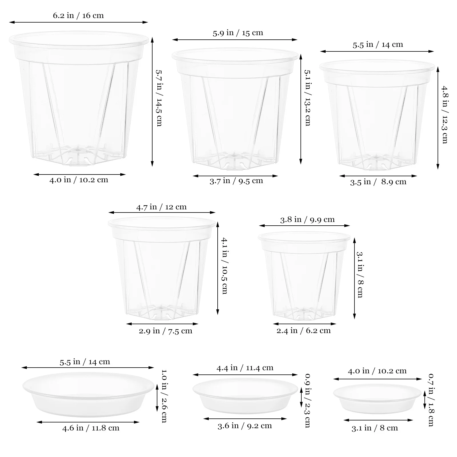 5Pcs Clear Plant Pots with Ventilation Holes Transparent Flower Pots for Plants Drainage Design Ideal for Succulents and Indoor