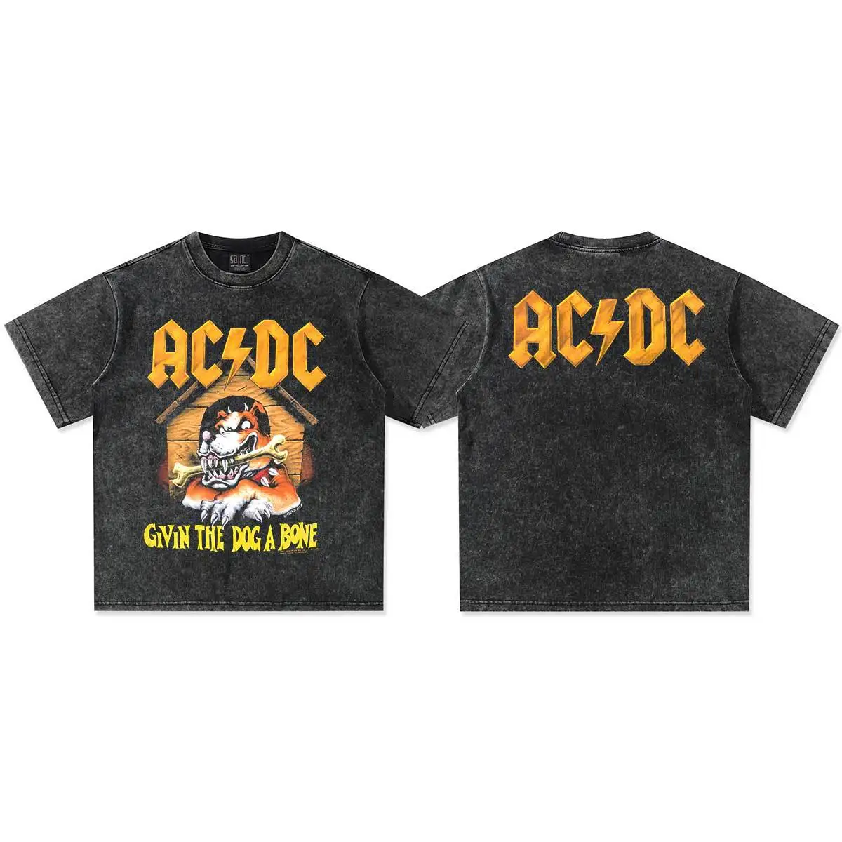 

2025 Unisex Wash Short Sleeve Rock Band American ACDC Double Sided Print Fashion Loose Wash Cotton Short Sleeve T-shirt