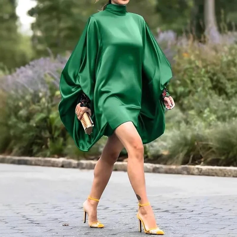 

2025 Summer Women's Elegant New Evening Dress Solid Color Long Sleeve Loose Women's Beach Party Cruise Party Style Women's Dress
