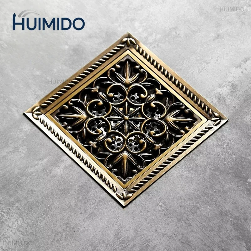 Floor Drains Antique Bronze Brass Shower Floor Drain Bathroom Deodorant Square Floor Drain Strainer Cover Grate Waste