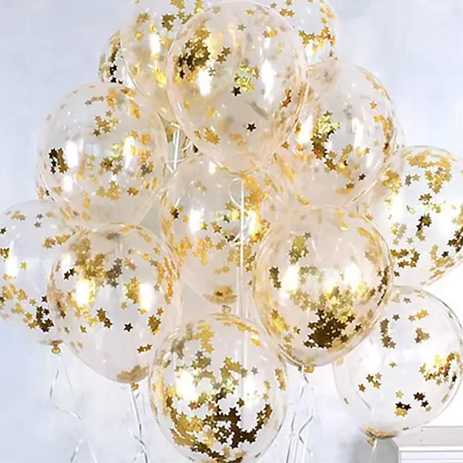 12 Zoll/10 Stück Set Glitzer-Konfetti-Latexballons Romantische Hochzeitsdekoration Gold Transparente Geburtstagsparty-Dekoration für Kinder und Babys – Detail 1