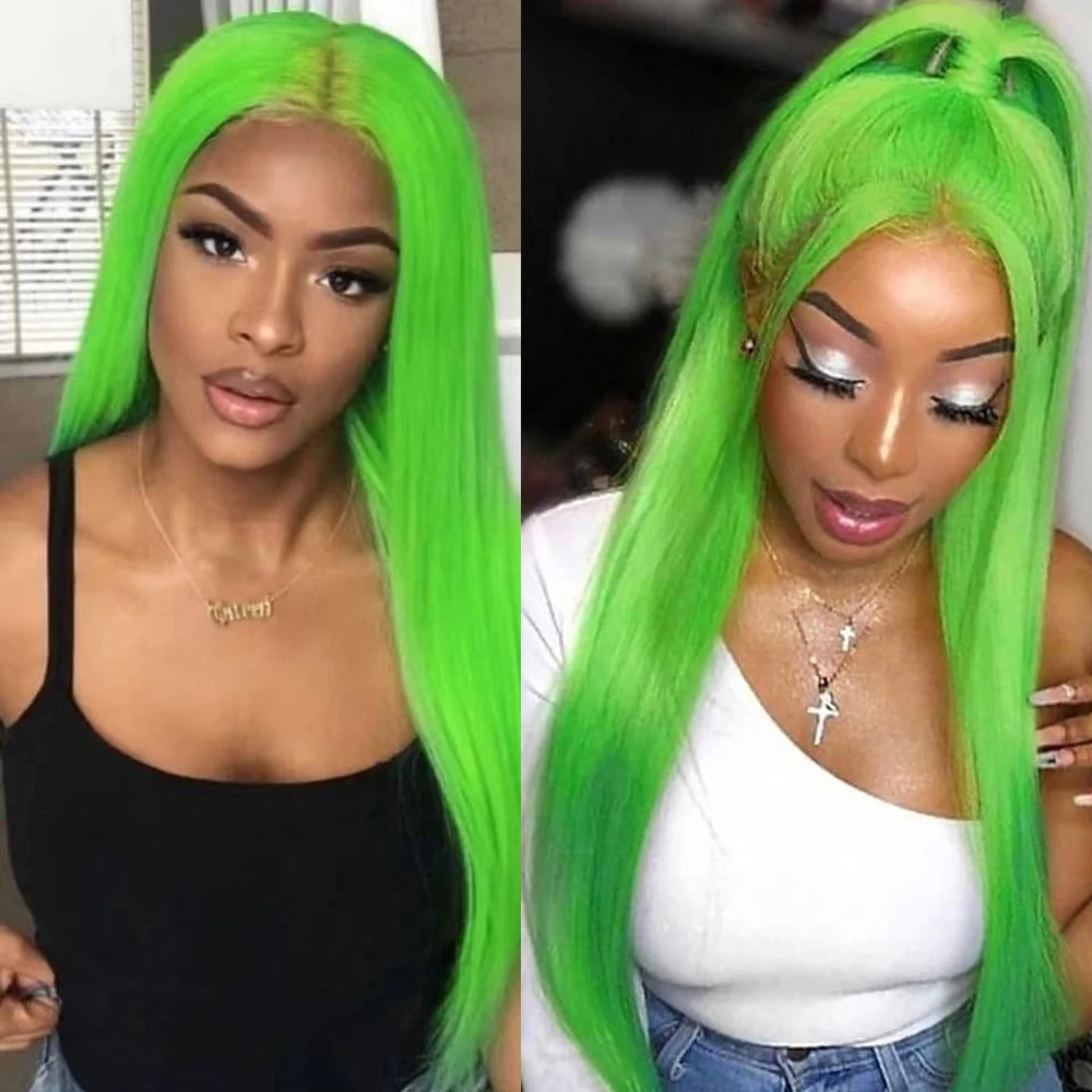 Grass Green Wig Synthetic Lace Front Wig For Women Long Straight Hair Glueless Lace Wig Green Wig Glueles Daily Wear Cosplay Wig