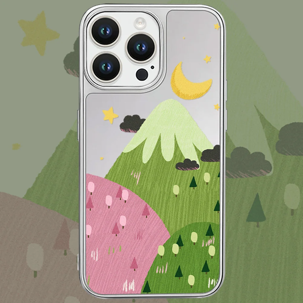 

Colorful Mountain Silver Matte for iPhone 17 Air 16 15 Pro Max 14 Plus 13 Pro 12 11 E Luxury INS Anime Camera Protection Bumper