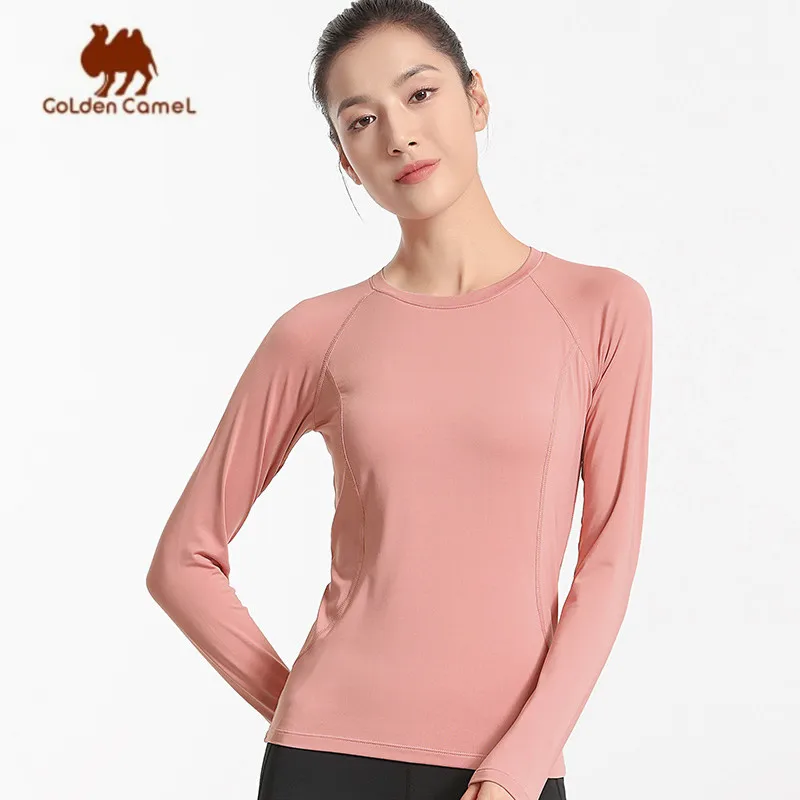 GOLDEN CAMEL Yoga Shirts Women\'s Tops Clothes Sportswear Fitness Gym Long-sleeved T-shirts for Women Running Tights Fleece