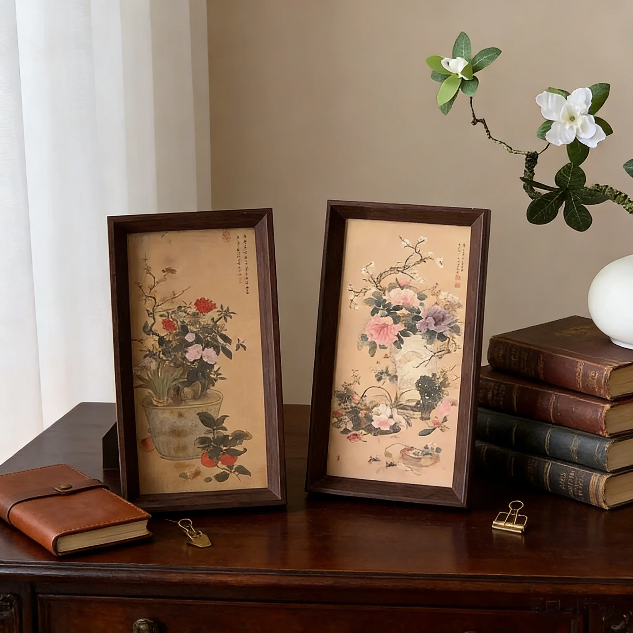 

Framed Painting Multi-Style Vase Photo Frame-New Chinese, Mid-Century & American Style Tabletop Ornament for Living Room & Study