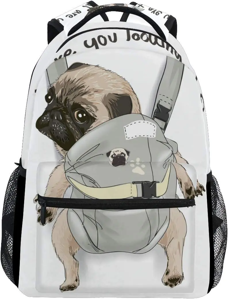 Mops Hund drucken Welpen lustiges Zitat großen Rucksack für Kinder Jungen Mädchen Student personal isierte Laptop iPad Tablet Reise Schult asche