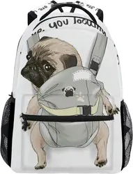 Pug Dog Print Puppy Funny Quote Large Backpack for Kids Boys Girls Student Personalized Laptop iPad Tablet Travel School Bag