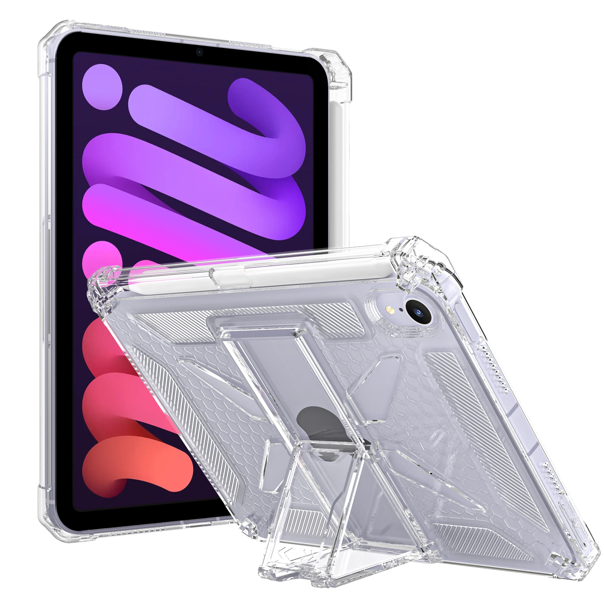 For iPad A17 Pro 2024 8.3 inches Case with Stand Transparent Protective Case WIth Pen Slot for iPad mini 7th A2993 A2995 A2996