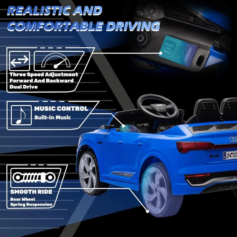 12V licenciado Audi SQ8 Passeio em carro - Passeio em brinquedos com controle remoto Dual Drive Soft Start 3 velocidades Música LED Light Bateria Powe
