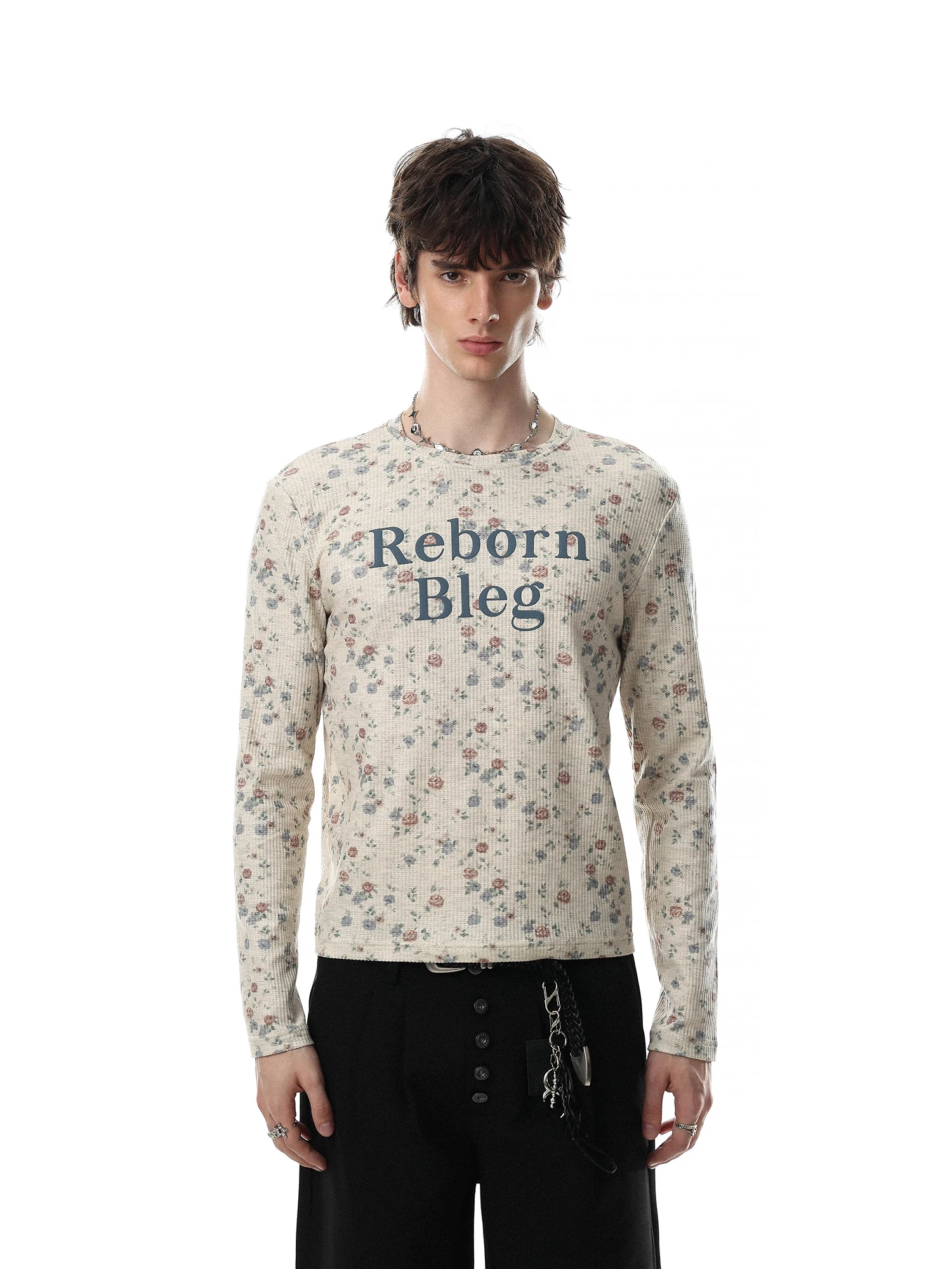 Couple Matching Long Sleeve T-Shirt Men's Basic Layer Shirt Floral Print Casual round Neck Short Style Comfortable Breathable